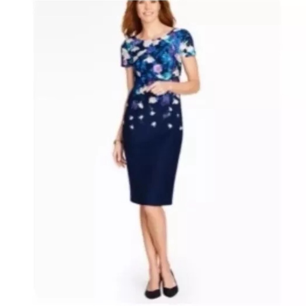🌻 2/$10 Talbots Floral Ombré Sheath Dress Navy Blue Purple size 6